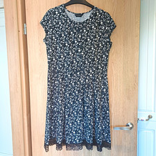 Dorothy Perkins Black White Heart Print Midi Dress Size 16