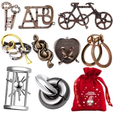 9pcs Metal Puzzle for Adult Disentanglement Puzzles Lock Puzzle Games Set Gif...
