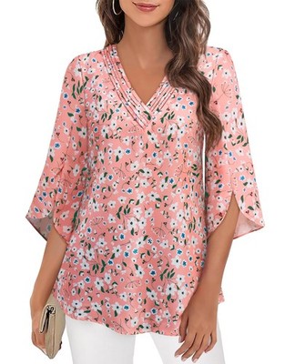 3/4 Sleeve V Neck Chffion Blouses, SIZE MEDIUM, 7D-154T004