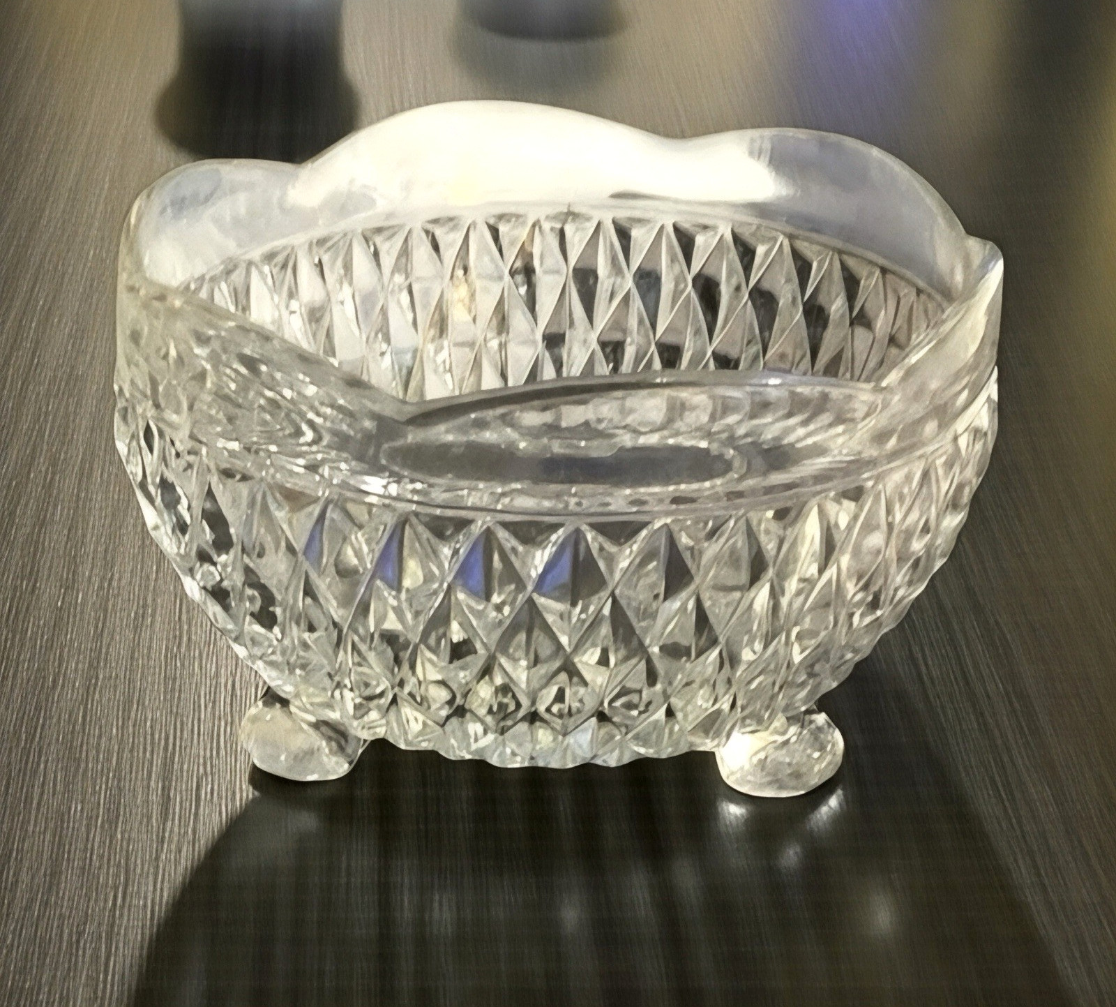 Vintage Indiana Glass Diamond Point Candy Dish 3‑Footed Clear Bowl 5