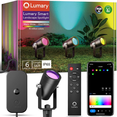 Lumary Smart Landscape Lights Gen2, 6-Pack 56FT RGB+AIWW Outdoor Spotlights, Col