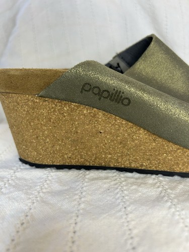 Papillio Birkenstock Namica Wedge Sandals Womens Size 37 US 7 Olive Suede Shoes - Picture 3 of 6