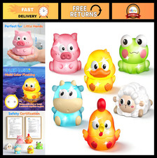 6 Pack Light Up Bath Toys for Kids 1-3, Fun Farm Animal Bathtub Toys