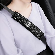 Mandark 2PCS Bling Car Seatbelt Covers Rhinestone Crown Shoulder Pads Black