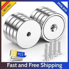 8 Pack 100LBS Neodymium Cup Magnets - Heavy Duty with Countersunk Hole & Screws.