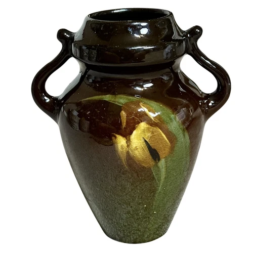 Antique WELLER LOUWELSA Standard Glaze American Art Pottery Tulip Double Handle