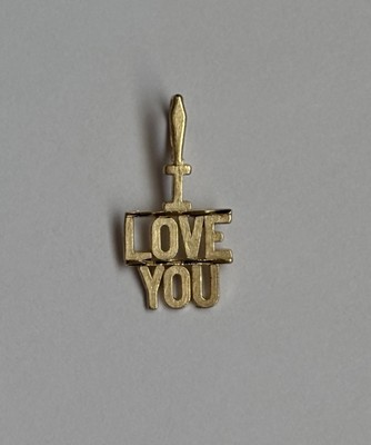 Vintage 14k Yellow Gold I LOVE YOU Pendant Diamond Cut Michael Anthony 20mmX10mm