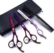 6.0 Inch Purple Hair Cutting Scissors Set with Razor, Leather Scissors Case, Bar