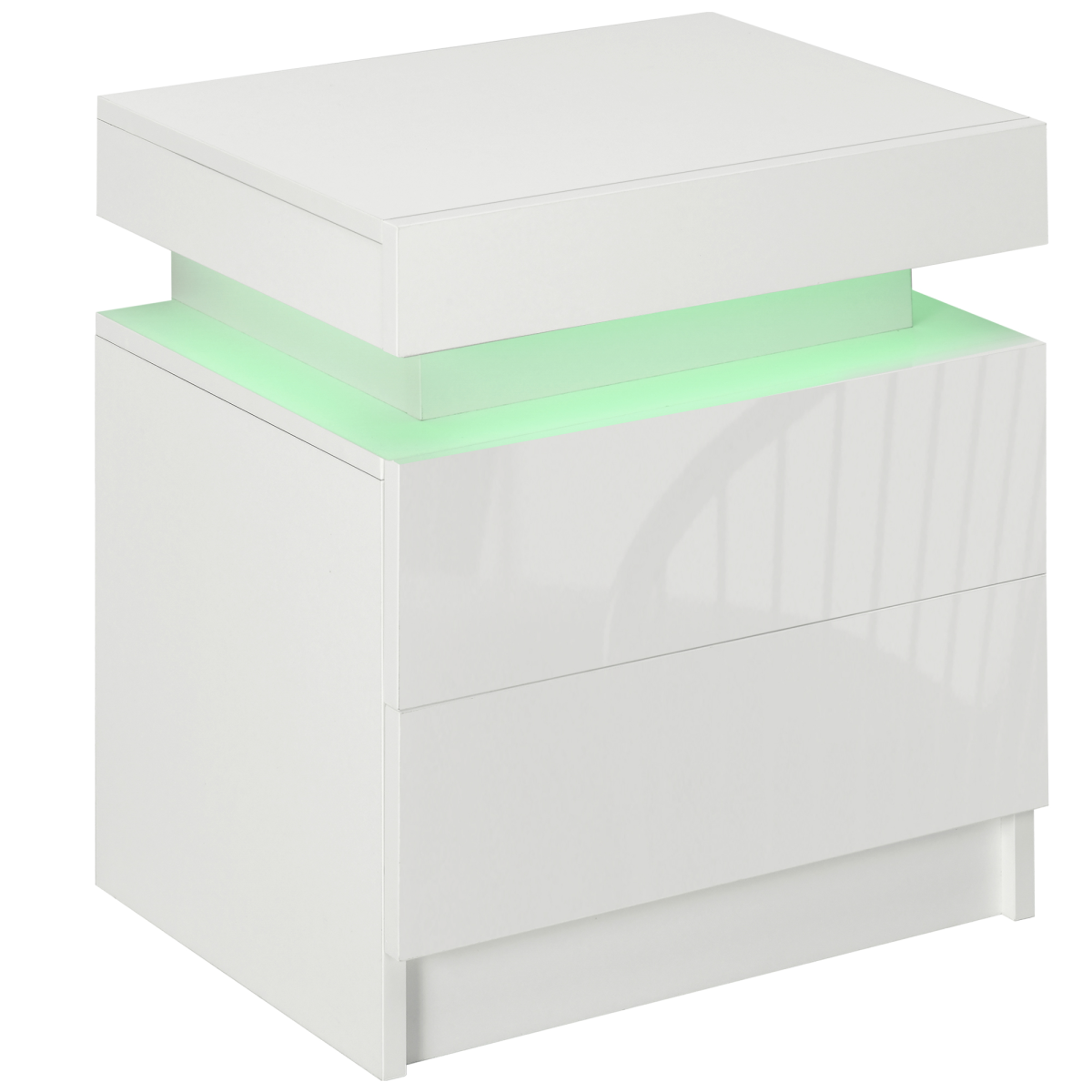 Rackhams White/Light Bedside Table, High Gloss Front Nightstand W/ Led 2 Drawers - Image 2