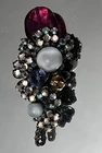 Vintage Miriam Haskell Brooch Signed 1950s Rhinestone Cabochon Cluster Gold Tone