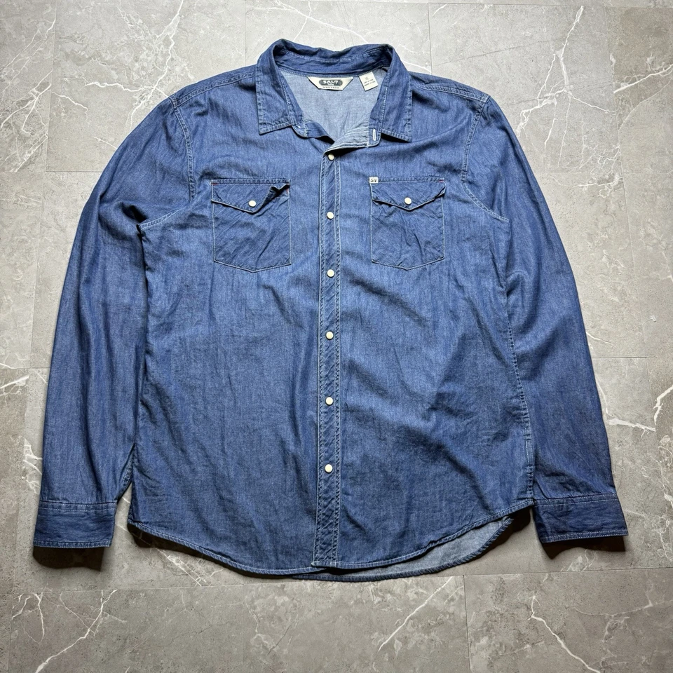 Camisa Denim Salt Valley Western Denim Perla Botón a Presión Hombres XL Azul Foto 2 de 4
