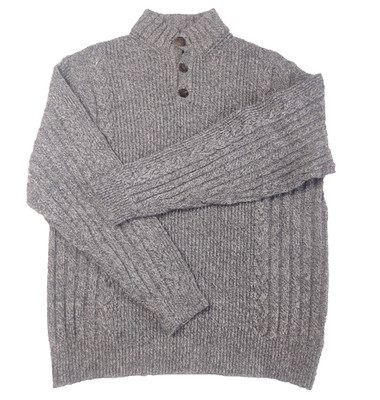 VTG HICKEY FREEMAN Sweater Men's Grey Cable Knit Mock Neck Button Size M