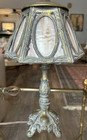 Art Nouveau slag glass table lamp with silver-plated metal base and frame — photo 1
