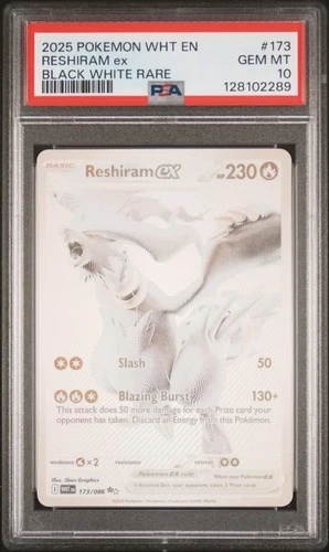 2025 POKEMON WHT EN-WHITE FLARE BLACK WHITE RARE #173 RESHIRAM EX PSA 10