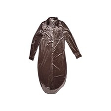 ​Umgee Brown Velvet Button Up Dress Long Sleeve Collared Tunic Pockets New