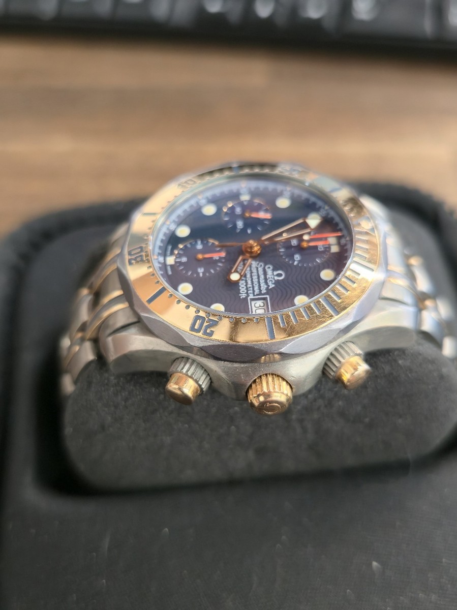 Mens Omega Seamaster 18K Gold & Titanium Chronograph watch - Blue