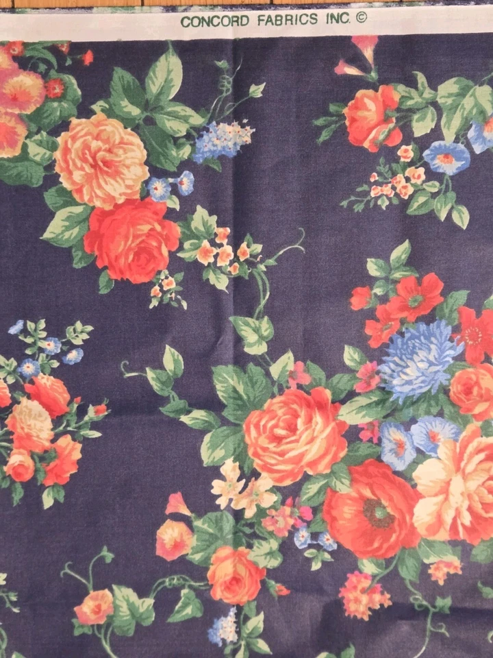 Vintage Concord Fabrics Cabbage Rose Chintz Fabric 1.5 Yds Floral Cottage  - Image 2 of 4