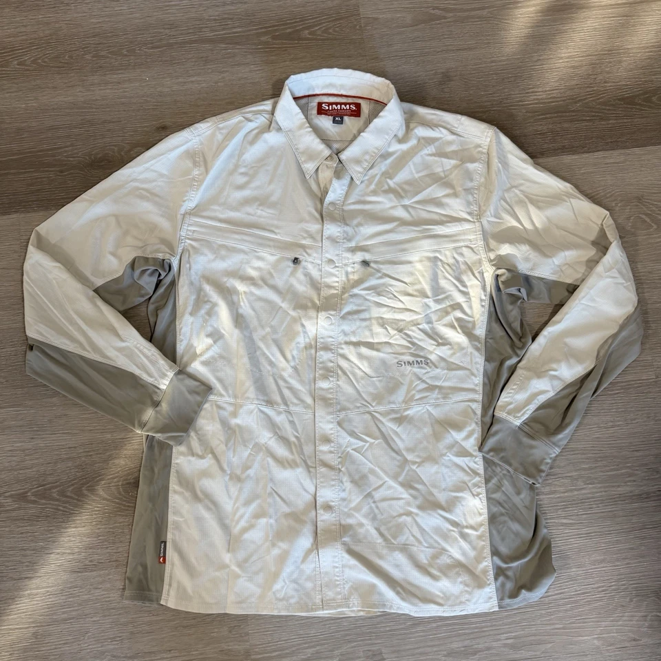 Simms Beige Long Sleeve Button Front Vented Back Fishing Shirt Size XL - Image 2 of 4
