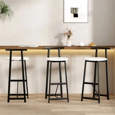 3 Metal Bar Stools with Backrest for Kitchen Island Pub Dining Black White
