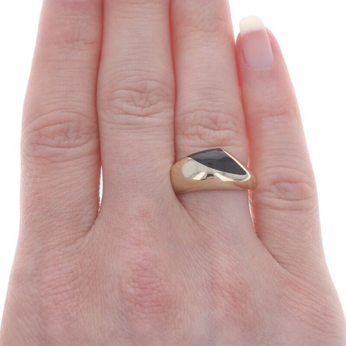 Kabana Onyx Solitaire Band - Yellow Gold 14k Abstract Ring Sz 5 1/2 - Picture 2 of 9