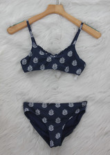 Vineyard Vines Girls Bikini Swimsuit 14 L Blue White Palm Adjustable Preppy 1427