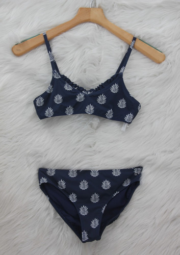Vineyard Vines Girls Bikini Swimsuit 14 L Blue White Palm Adjustable Preppy 1427