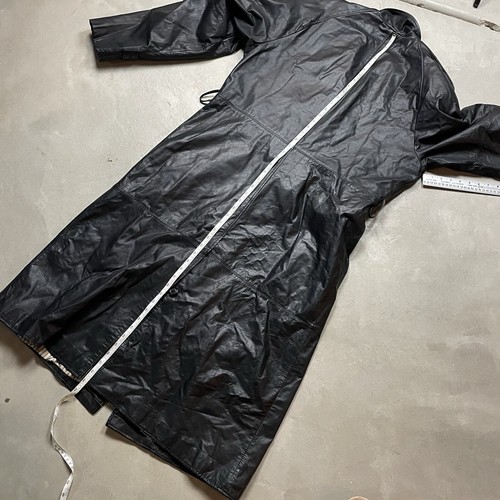 Vintage Bermans Leather Trench Coat Jacket M Black 90s Cyberpunk Goth Duster - Picture 9 of 10