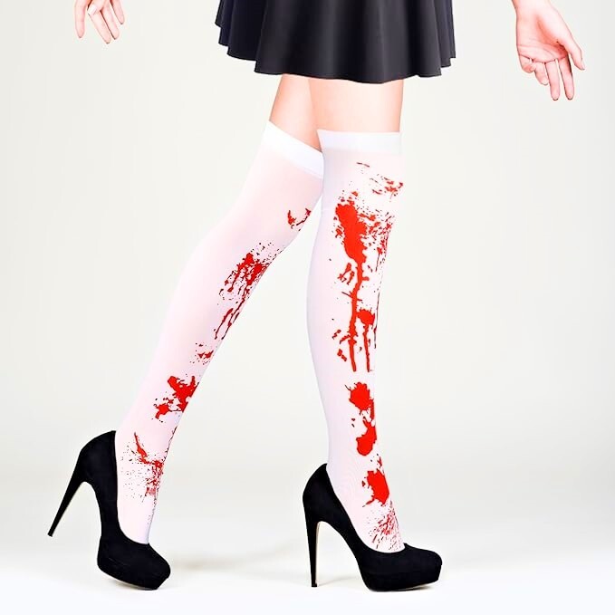 Halloween Stockings Hold Ups Blood Stained Over the Knee Socks Sexy Nurse Outfit