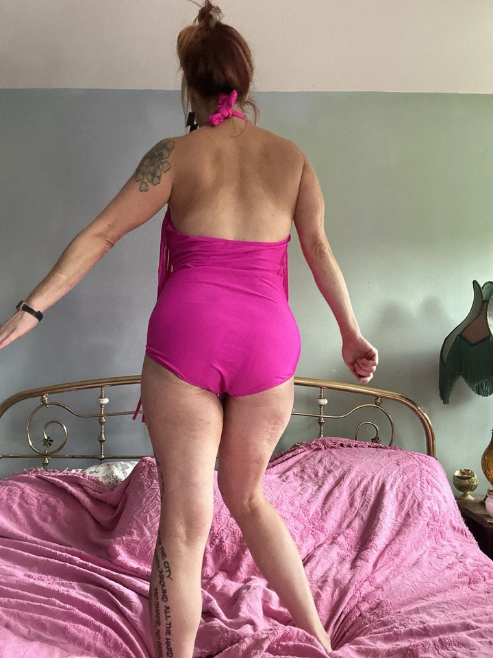 Maiô brilhante magenta fúcsia rosa franja tamanho extra grande / 10/12 - Imagem 4 de 4