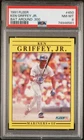 KEN GRIFFEY JR. 1991 FLEER #450 SEATTLE MARINERS ON BACK BAT AROUND .300 PSA 8