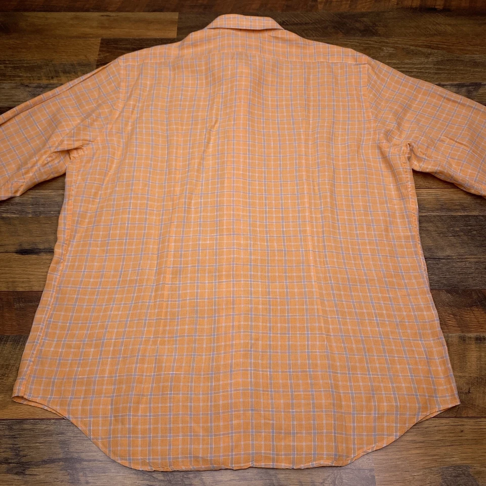 Saks Fifth Shirt Adult 17 Orange Long Sleeve Plaid Button Up Mens Foto 3 de 4
