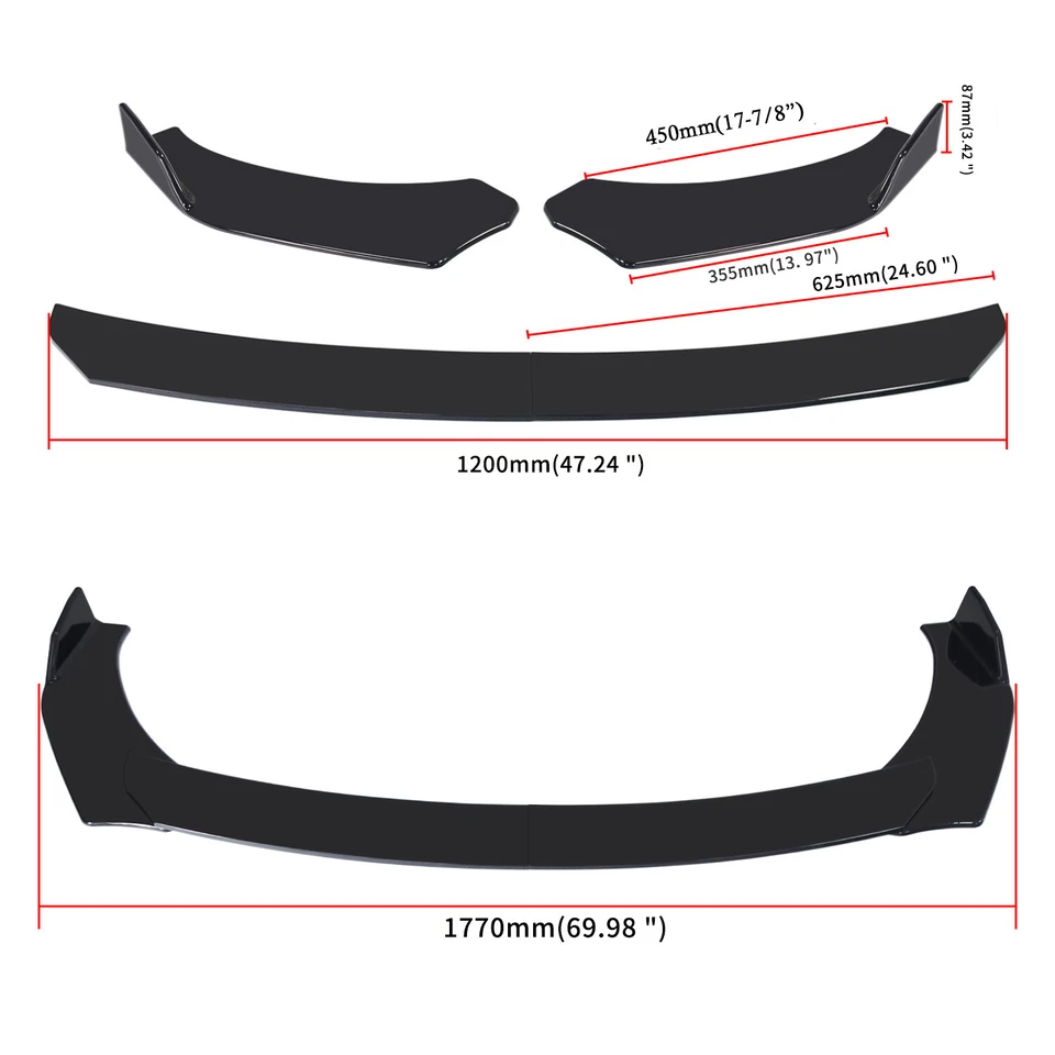 For Kia Cerato Sportage 86.6" Side Skirt+Front Bumper Lip Spoiler Splitter Black - image 2 of 4