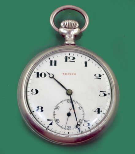 Vintage 1916 Zenith Pocket Watch Open Face  Stainless Still Military Type - Afbeelding 1 van 9