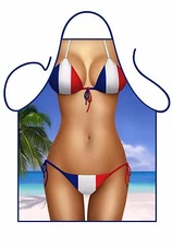 WOMEN'S FUN SEXY NOVELTY APRON, FRENCH TRICOLORE FLAG BIKINI APRON,BBQ, KITCHEN