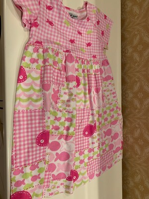Flap Happy Girl s Size 4 Short Sleeve Dress Pink Fish