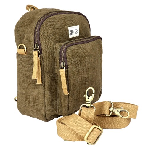 Kleiner Rucksack grün-olivgrün Tasche gewaschene Jute Wanderrucksack - Bild 5 von 6
