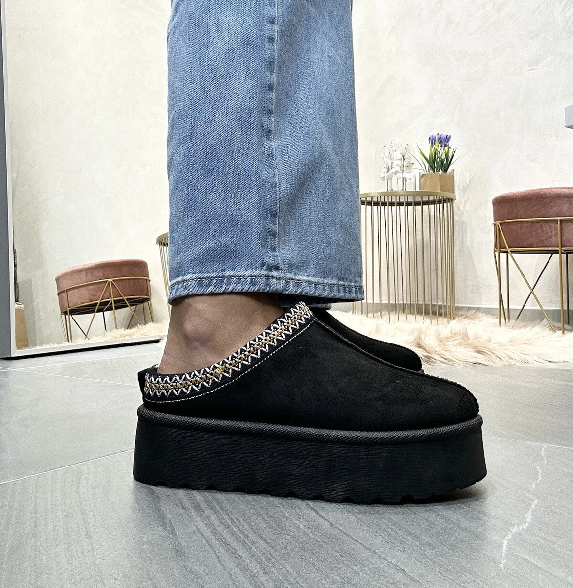 Ciabatte Donna Simil UGG Nero Scarpe Basse Scamosciate