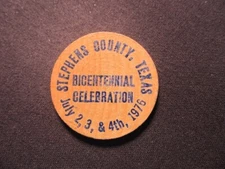 1976 Stephens Co., Texas Wooden Nickel Token - U.S. Bicentennial Wooden Coin IND