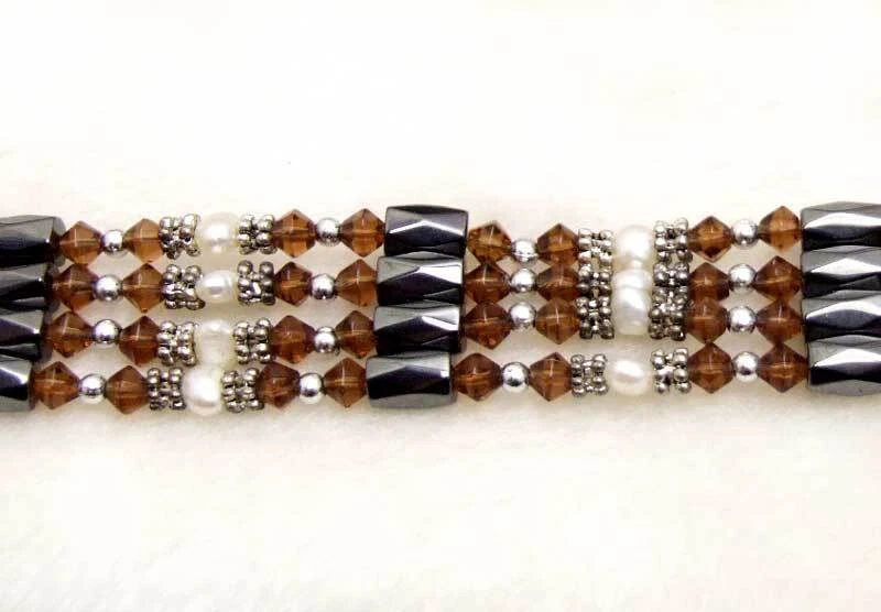 Pulsera de perlas blancas naturales de 4-5 mm para mujer con hematita de cristal púrpura 36"" Foto 3 de 4