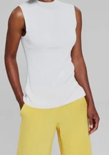 Tahari ASL Women's White Ribbed Mock-Neck Sleeveless Tank Top Size S