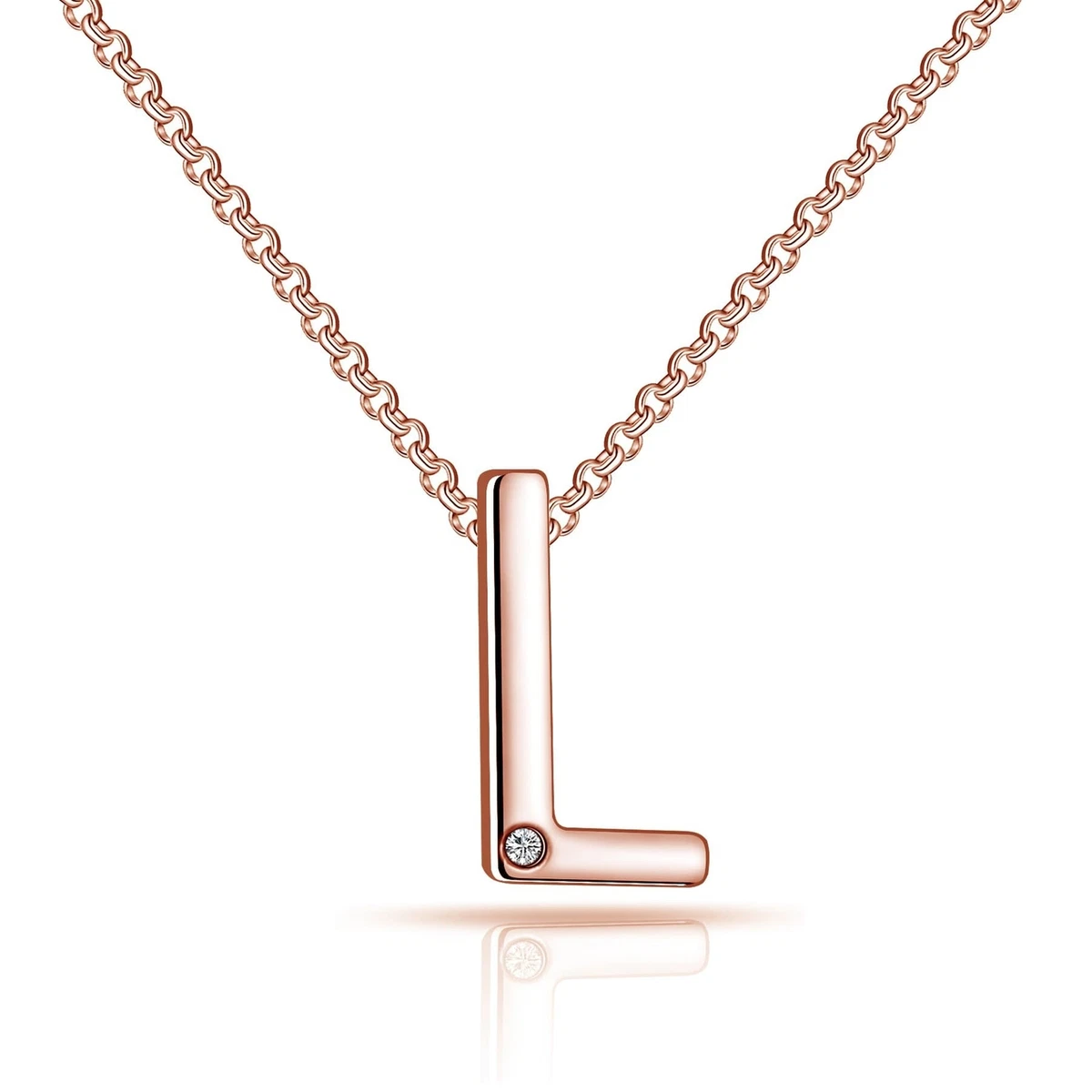 Rose Gold Plated Initial Necklace Letter L Created with Zircondia