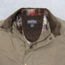 Woolrich Chore Jacket Mens Large Tan Corduroy Collar Canvas Snap Zip Front Barn
