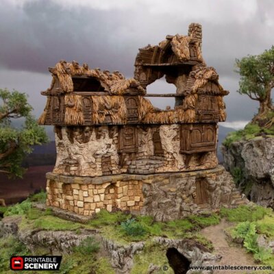Ruiniertes Langhaus Gebäude für 28mm Tabletop Wargaming Mittelalter Gelände Requisiten 