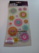 Stickers Sticko Bright Flower Bursts Glitter Flowers Pink Purple Green Colorful