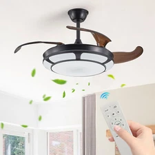 42" Modern Retractable LED Ceiling Fan Lights kit With Remote 3-Color Dimmable