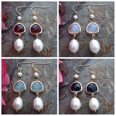10x13mm  White Rice Pearl Glass Gold Plated Hook Earrings