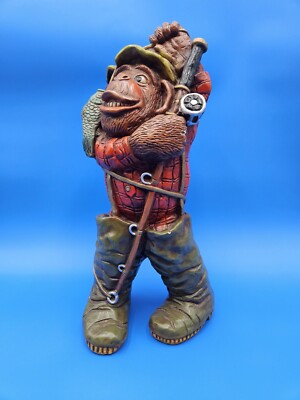 Progressive Art Products Fisherman Monkey Chimp Statue Sculpture 14'' Vtg 1976
