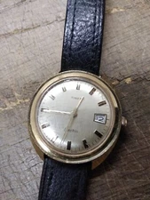 Vtg Men's Timex Electric Date Wrist Watch Gold Toned Leather 8.50 Strap Working!