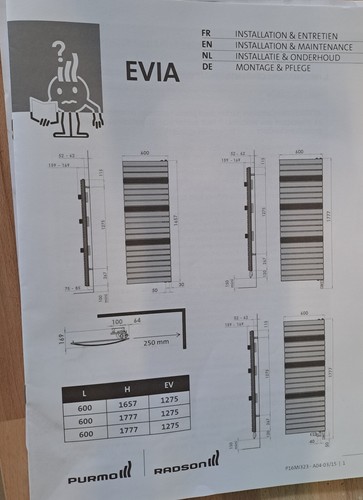 Purmo Evia L Design Bad-Heizkörper - B/H 600x1357mm - 796 Watt - Bild 7 von 10