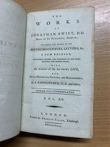 *RARE* 1784 "THE WORKS OF JONATHAN SWIFT" VOL 14 ANTIQUE LEATHER BOOK (T3) - Picture 3 of 16